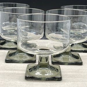 5 Mid-Century Nordic Champagne/Sherbet Glasses Clear with Smoke Color Base